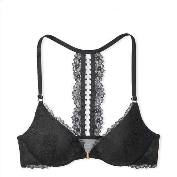 Victoria’s Secret Push-Up Strappy Plunge Bra in Black Lace - Picture 2 of 14